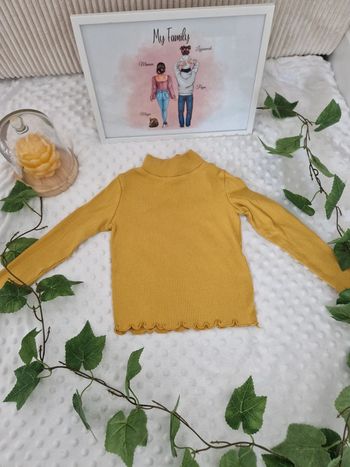 🌟 Pull col roulé jaune Fille - 4 ans - 🌟