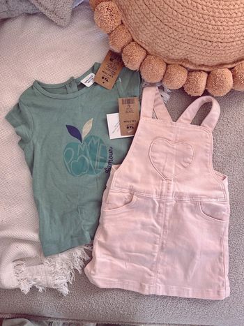 Ensemble robe et tee-shirts rose et kaki tao