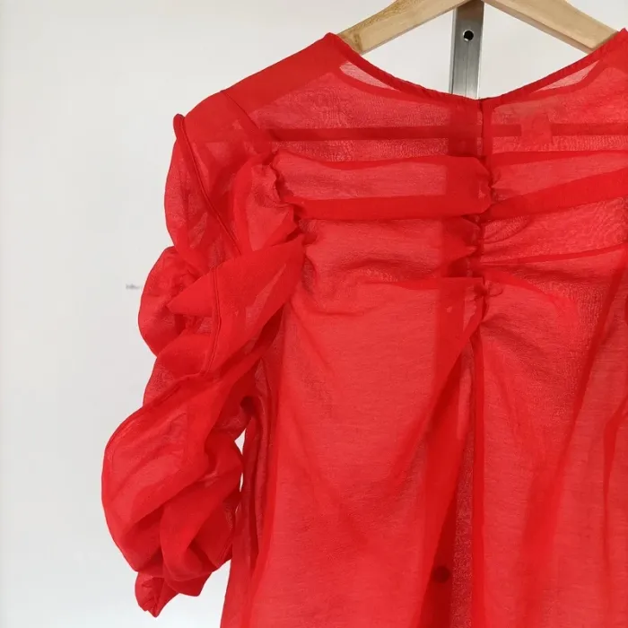 Blouse rouge transparente H&M manches bouffantes Taille 38 - A035 - photo numéro 3