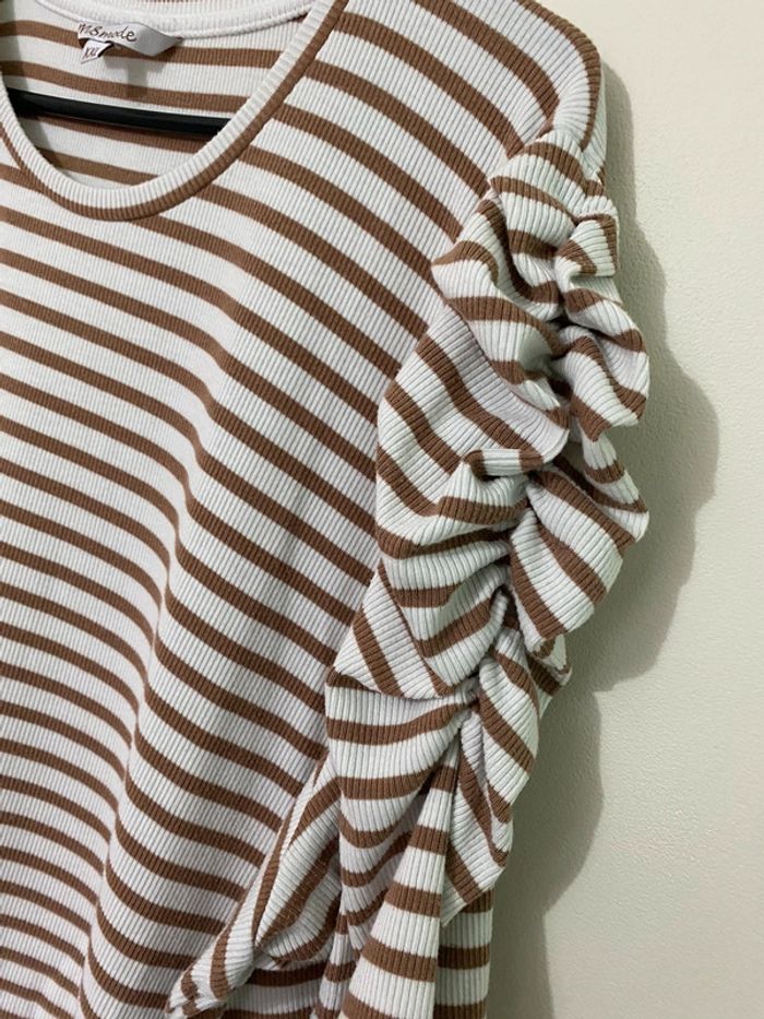 T-shirt rayé marron et blanc MS Mode taille XXL - photo numéro 2