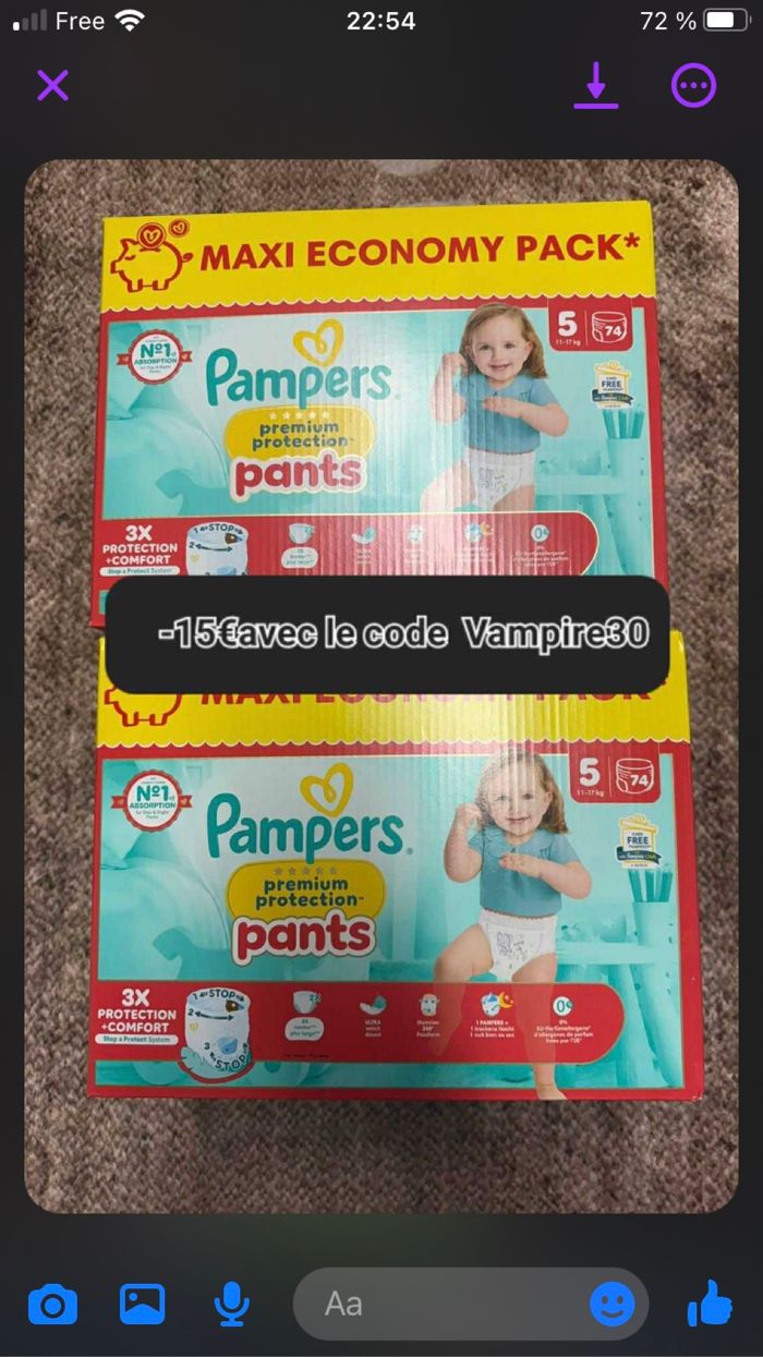 2 carton de couche Pampers taille 5