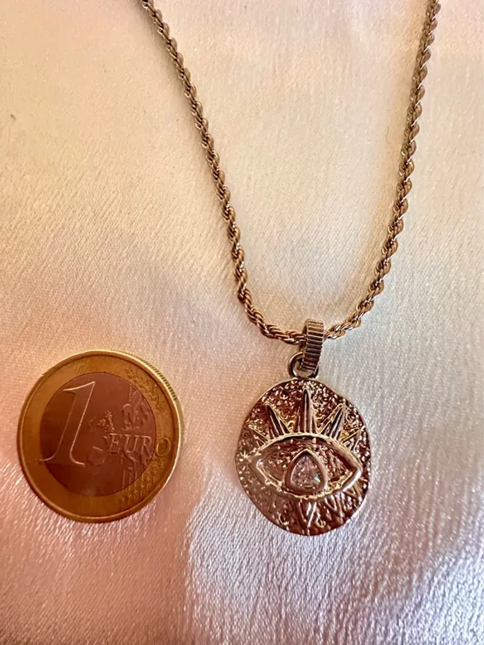 Collier œil mystique doré – médaillon gravé & perle naturelle - photo numéro 4