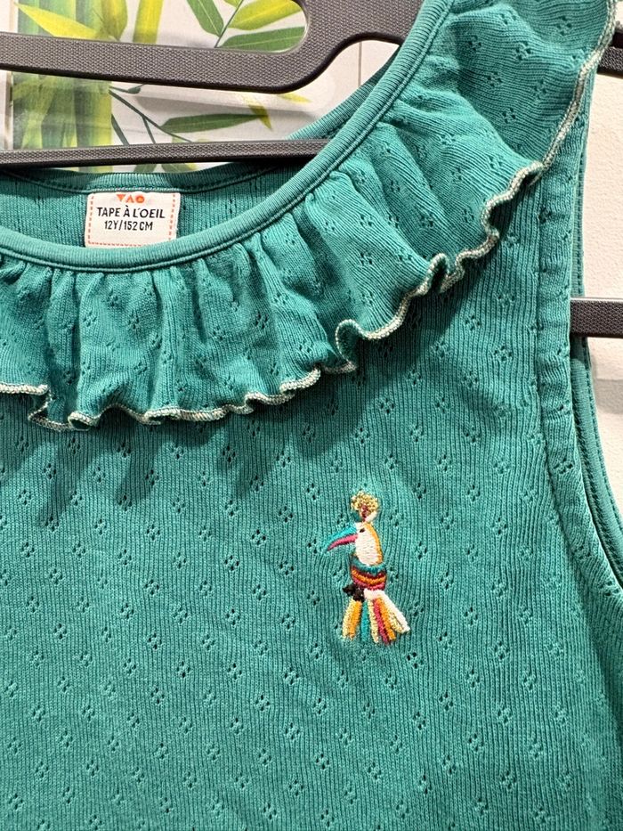 top vert volanté tape à l’œil 12 ans broderie perroquet - photo numéro 2