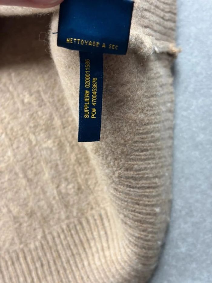 Pull d’hiver torsadé Ralph Lauren en laine et cachemire beige col V taille XS - photo numéro 10