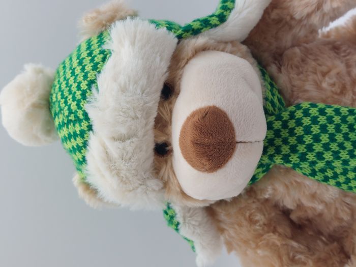 Peluche doudou ours beige caramel ALLIED Dublin Irlande trèfle bonnet vert TBE - photo numéro 2