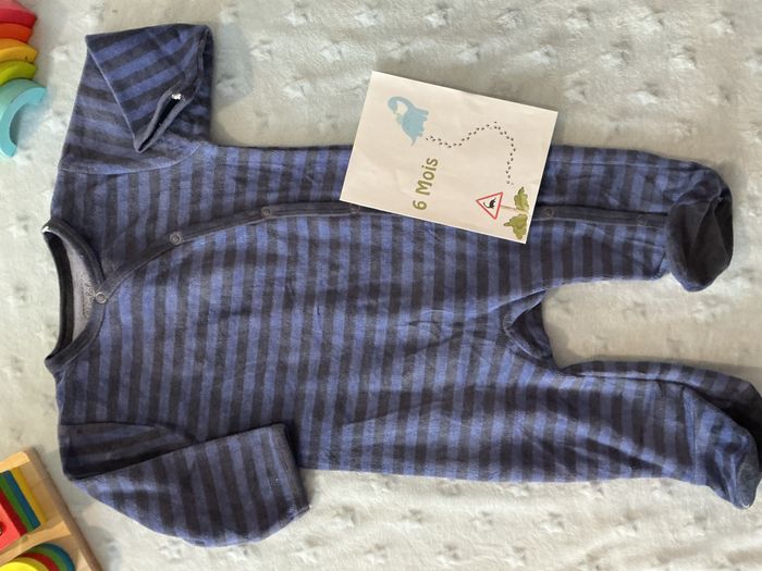 pyjama grenouillère en velours marine et bleu ouverture devant 6 mois kimbaloo - photo numéro 3
