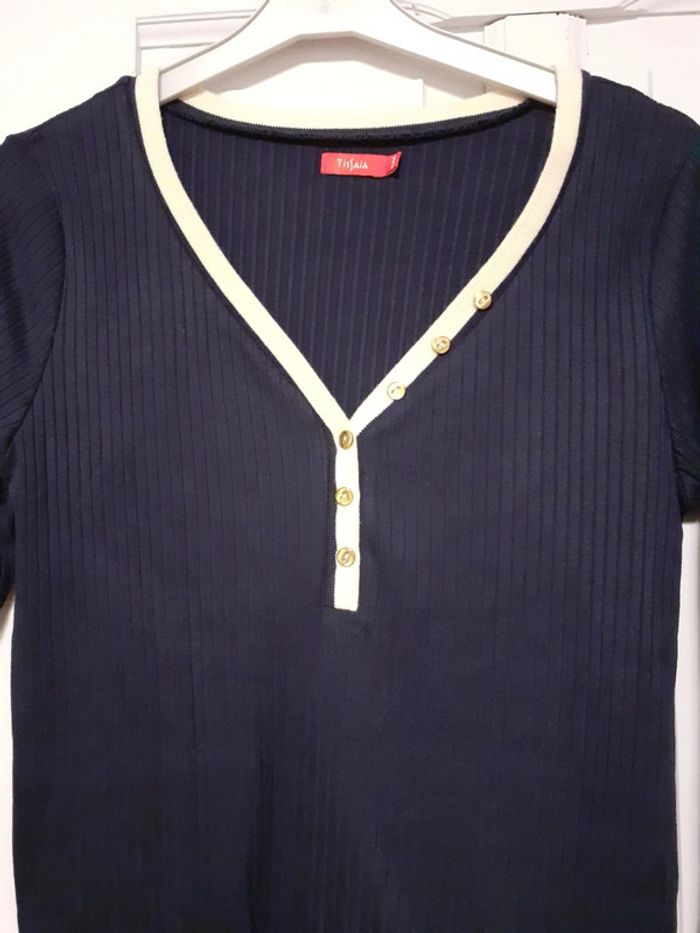 Tee-shirt  bleu Marine/crème 42/44 - photo numéro 2