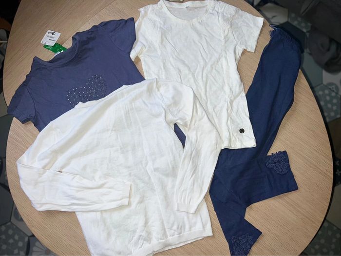 Ensemble 8 10 ans lot Zeeman Coeur gilet t-shirt bleu marine blanc cérémonie neuf étiqueté - photo numéro 2