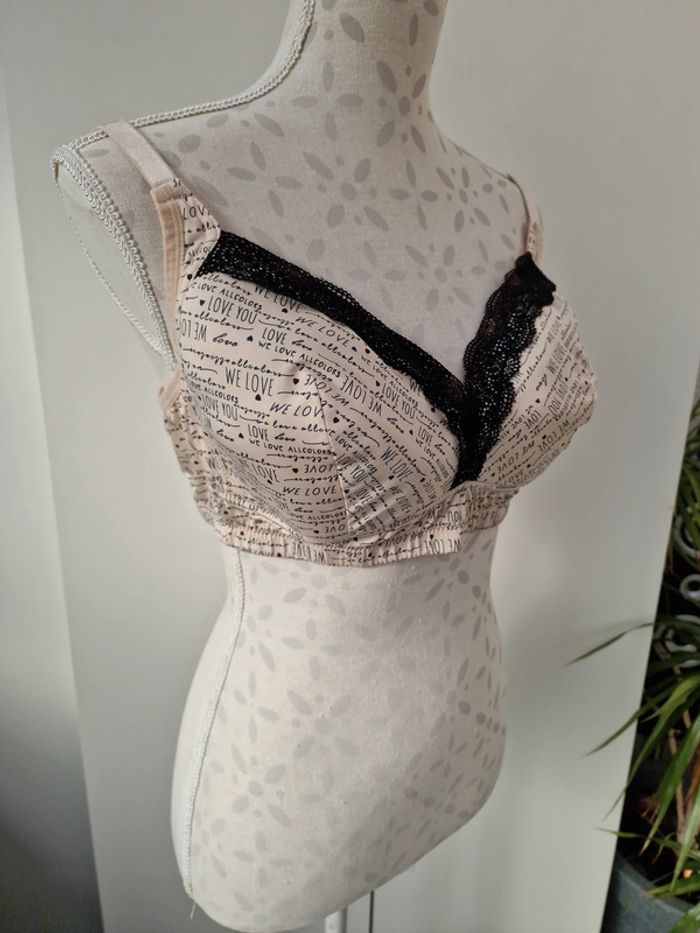 Soutien Gorge Beige Dentelle Noire Imprimé Cœur Love - photo numéro 8