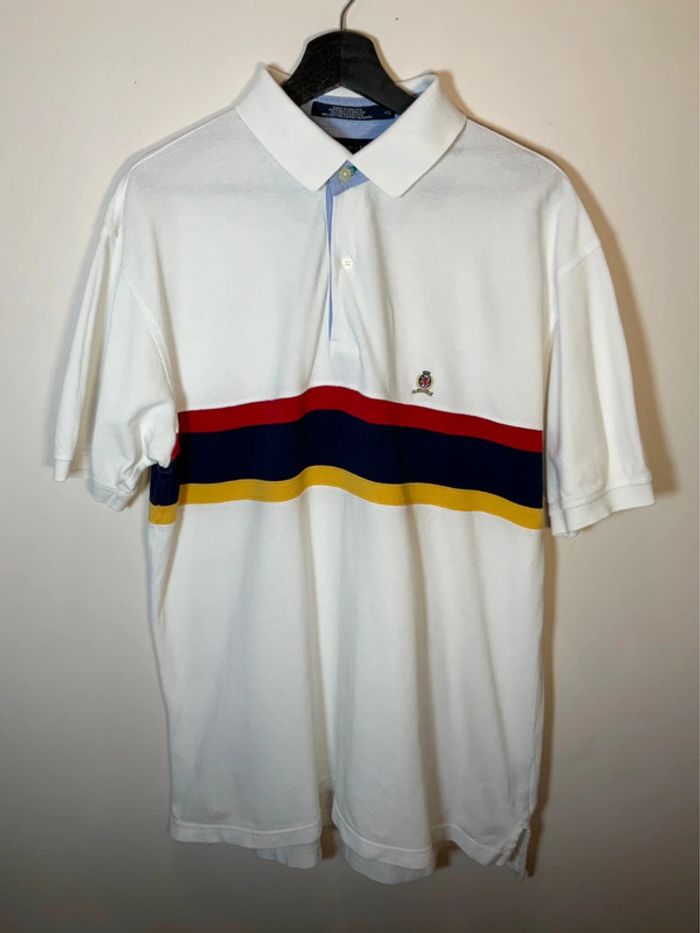 Polo blanc pour homme Tommy Hilfiger logo vintage taille L 025
