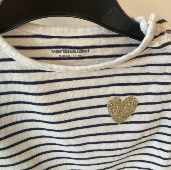 T-shirt fille manches longues, rayé marin avec cœur verbaudet - photo numéro 2