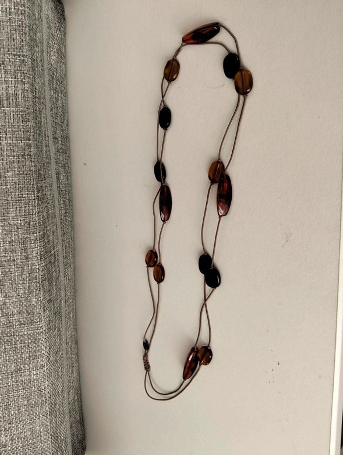 Sautoir 2 rangées marron orangé - photo numéro 3