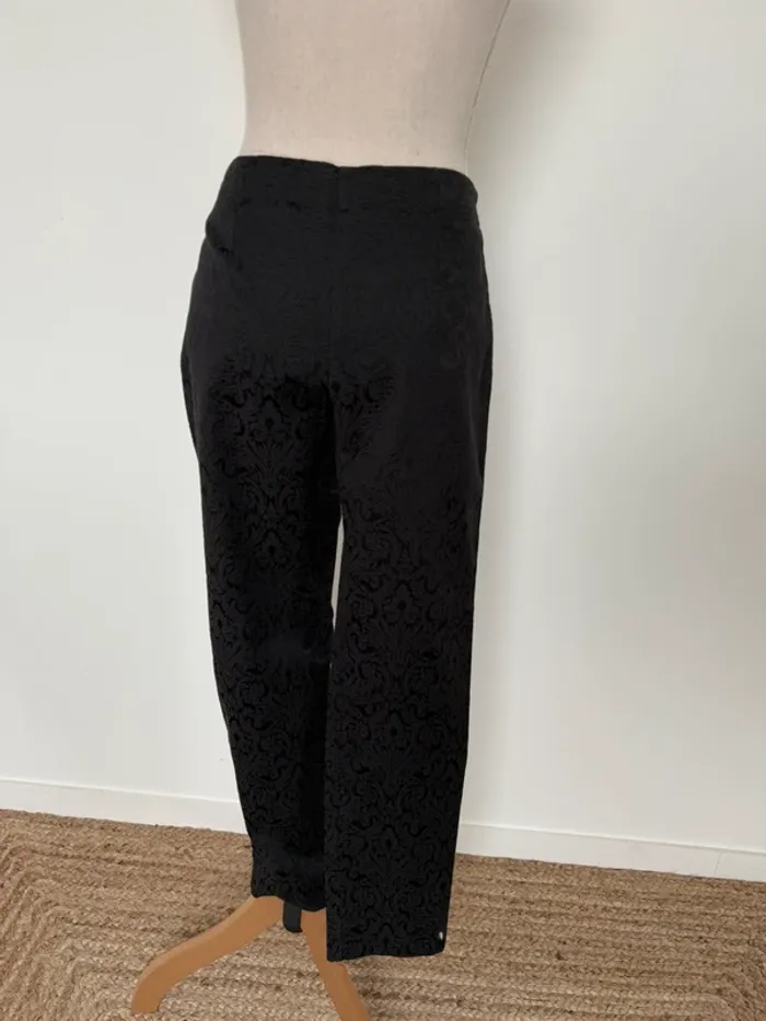 Pantalon legging noir 40 droit long jacquard tailleur costume pantaloni pantalones tailleur Calças - photo numéro 5