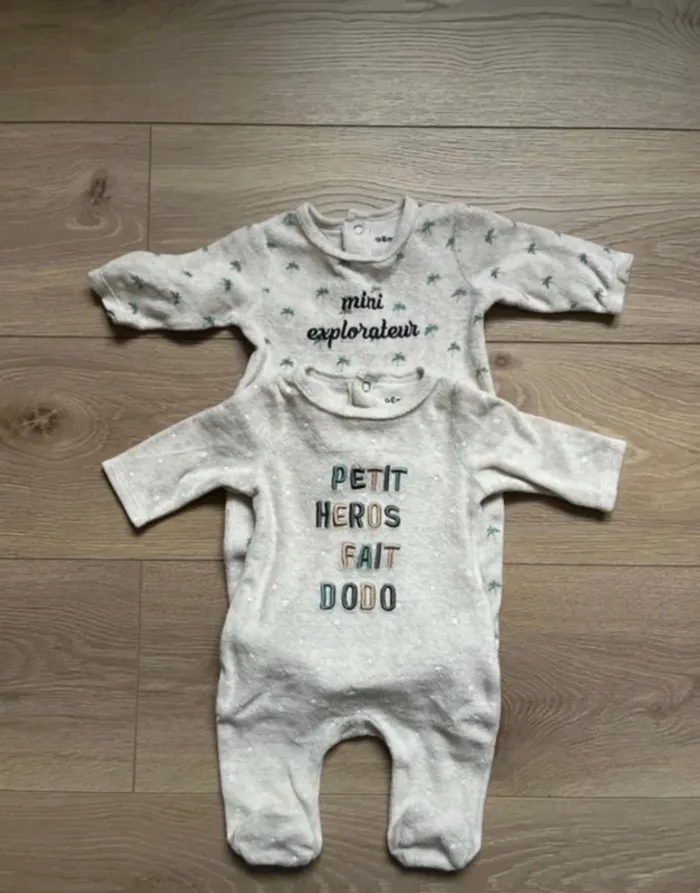 Pyjama velours gemo 2 mois lot de 2