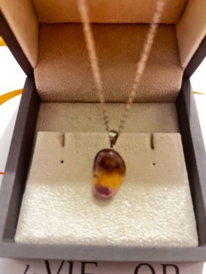 Collier femme acier inoxydable, pendentif pierre naturelle ametrine, pierre de l’engagement
