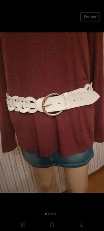 Ceinture blanche Terre Bleue en cuir cm 90/95