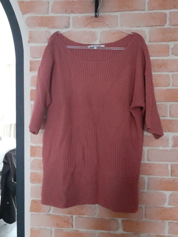 Pull long en maille vieux rose -