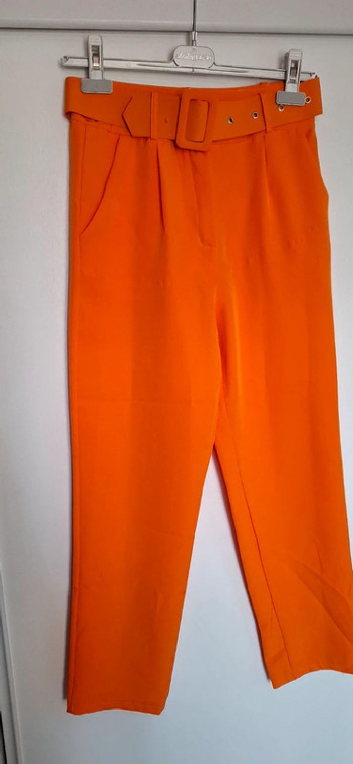 Pantalon costume taille haute orange - photo numéro 2