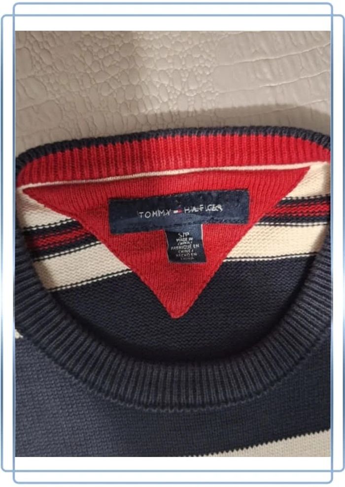 Pull / crewneck rayé multicolore tommy hilfiger col V homme - taille S (58) - photo numéro 7