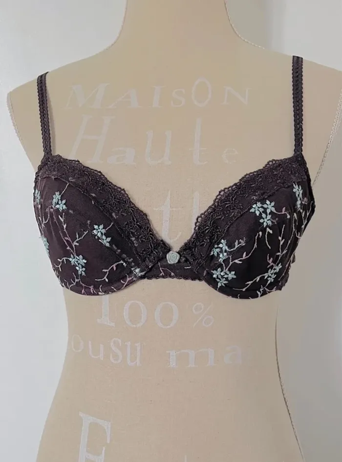 🎀 soutien gorge marron fleuri avec dentelle 85c #billetdoux - photo numéro 2