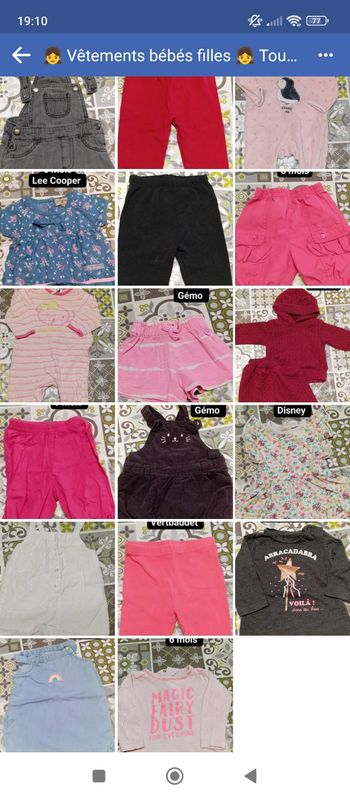 Lot vêtements bébé fille taille 6 mois