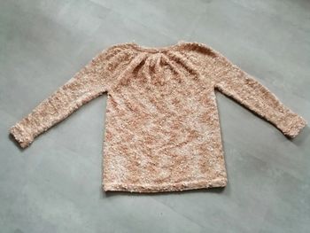 pull coton beige chiné tricoté main 38 Phildar neuf