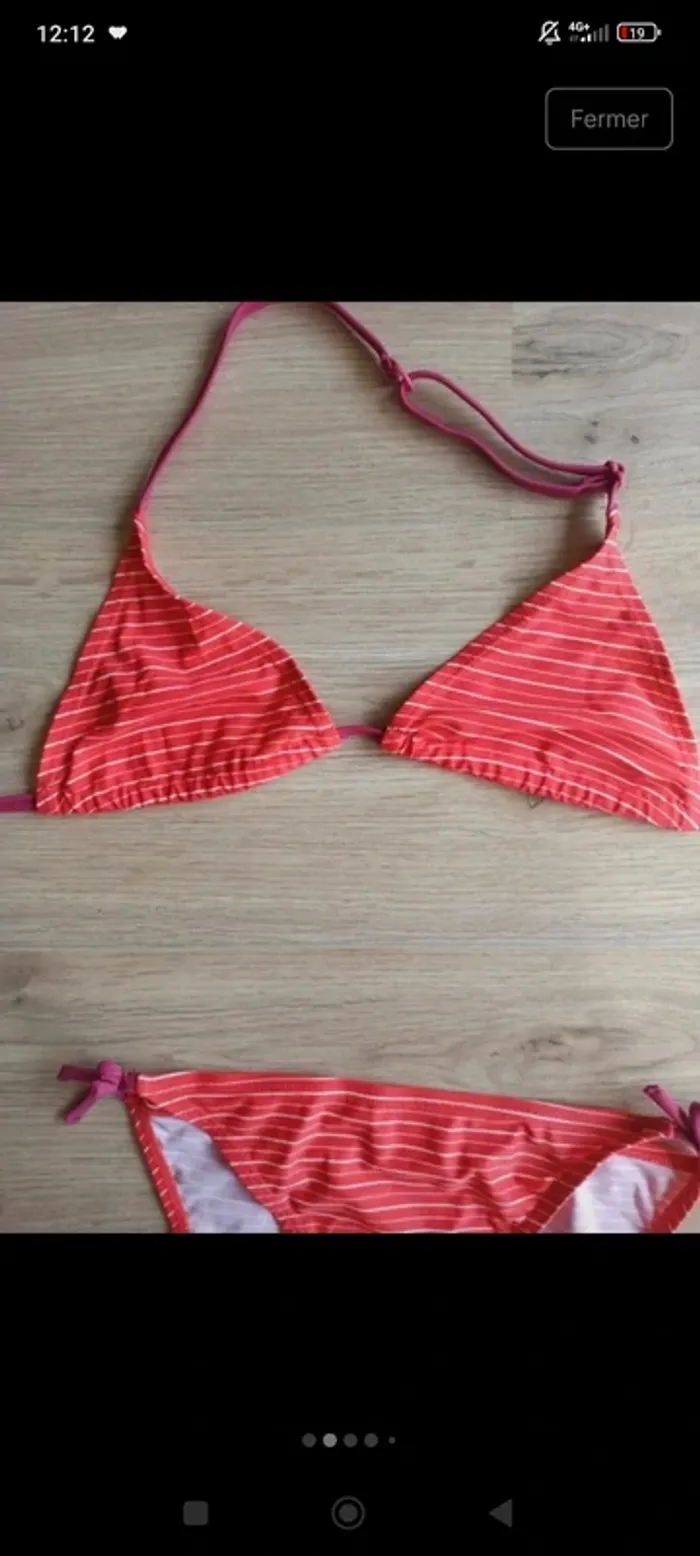 Maillot de bain 2 pièces rayé corail du pareil au même 12 ans - photo numéro 2
