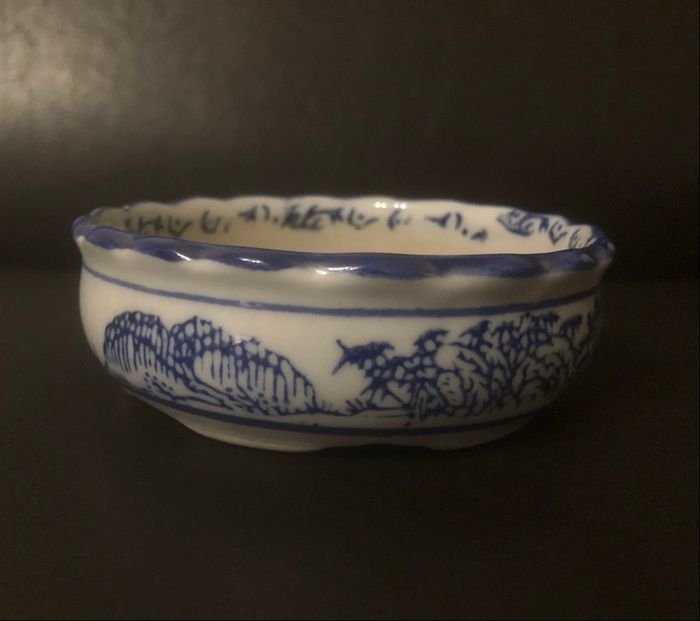 Cendrier asiatique blanc et bleu - photo numéro 2