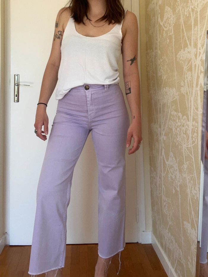 Pantalon jean culotte/évasé violet lilas