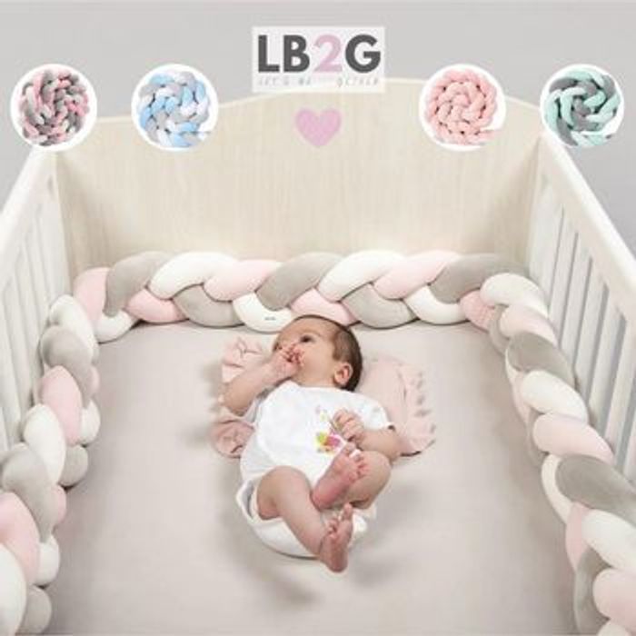 Lot de 2 Tresses tour de Lit de 2m - Rose/Gris/Blanc