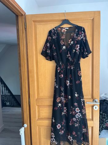 Robe longue noir fleurie été S