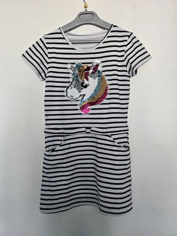 Robe marinière à manches courtes fille - Taille 8 ans - Licorne en sequins