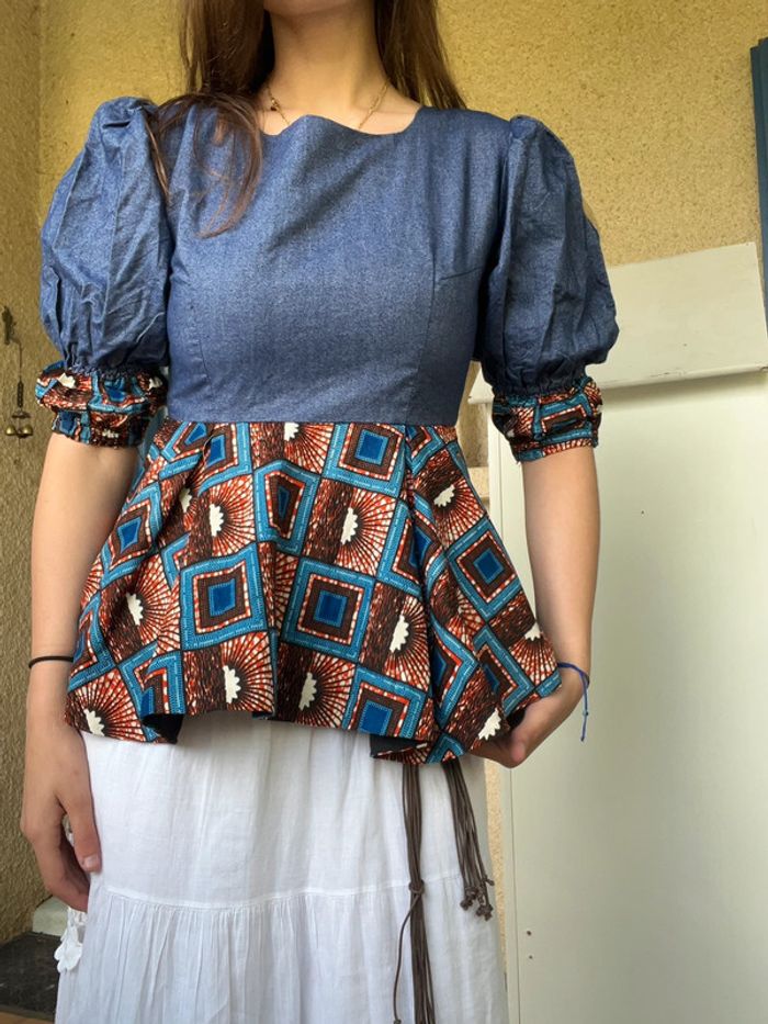 Top bouffant à zip africain ethnique vintage bohème champêtre