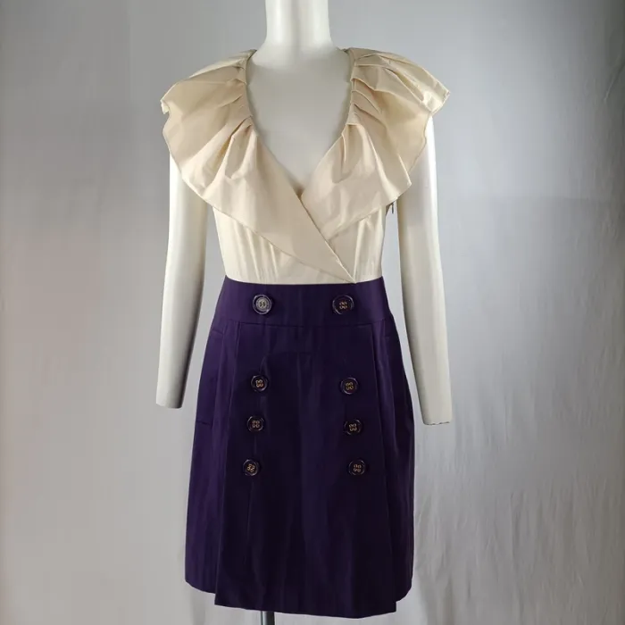 Robe BCBG Max Azria taille 36 crème et violet boutons style rétro chic A1351 - photo numéro 2