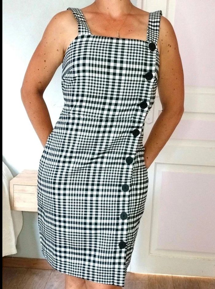 Robe chasuble boutons - Tartan noir blanc - Pimkie - 36- Comme Neuve
