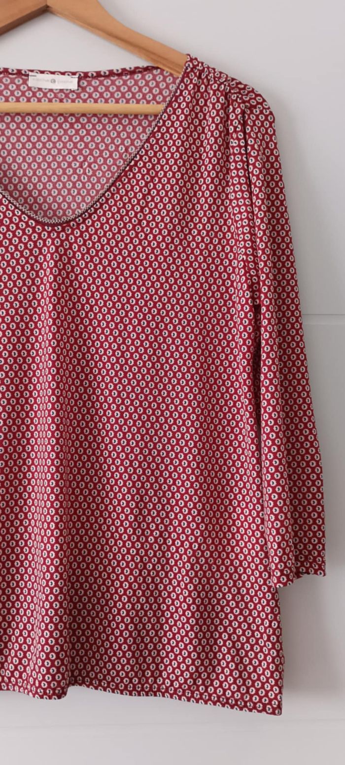 Blouse imprimée col V manches 3/4 "Cache Cache" Taille 2 - photo numéro 7
