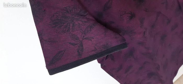 Polo violine motifs fleurs noires / Brice / Taille L - photo numéro 2