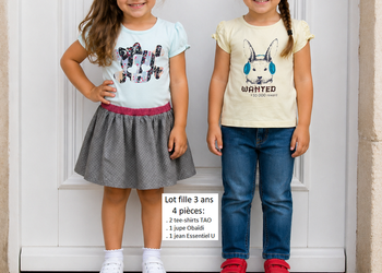 Lot fille 4 pièces -3 ans - 2 T-shirts TAO - 1 jupe Obaïdi et 1 jean Essentiel U