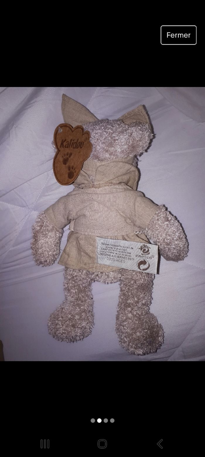 Ours en peluche oursonne 30 cm robe en lin Kalidou Enesco - photo numéro 4