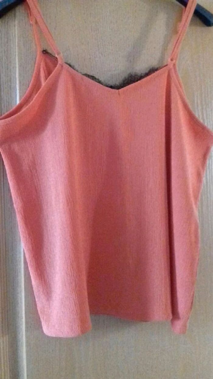 Débardeur orange gaufrée dentelle noire Liberto taille 44 - photo numéro 2