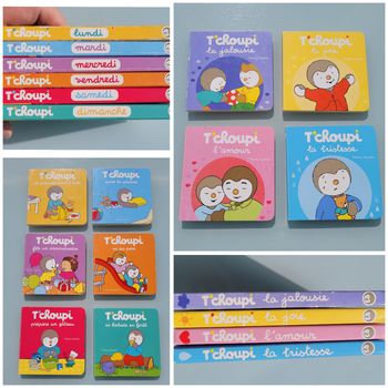 2 lots de petits livres tout carton T'choupi : une histoire par jour et les emotions