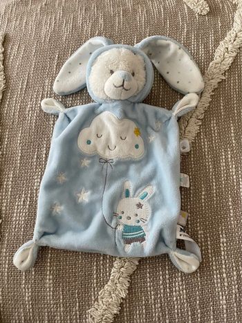 Peluche doudou plat max and sax ours bleu et blanc très bon état