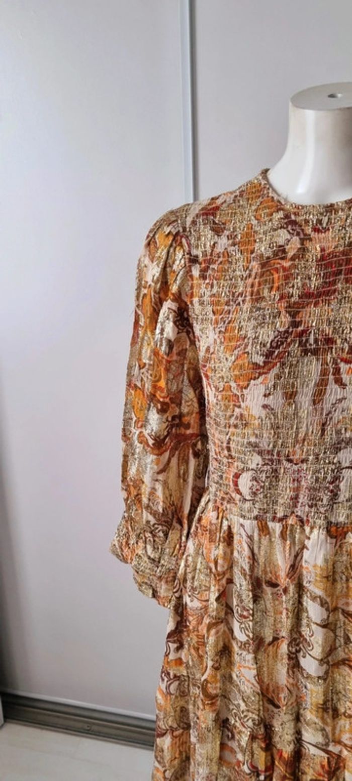 Robe imprimée longue marron orange beige lurex doré 38 - photo numéro 3