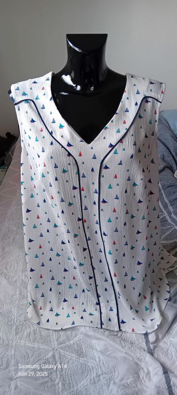 Blouse débardeur légère longue motif bateaux blanc femme 46 kiabi