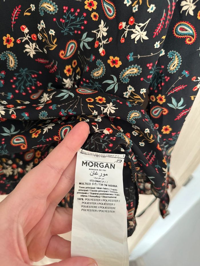 Blouse fleurie manches longues dos ouvert noir multicolore taille 38 Morgan - photo numéro 8