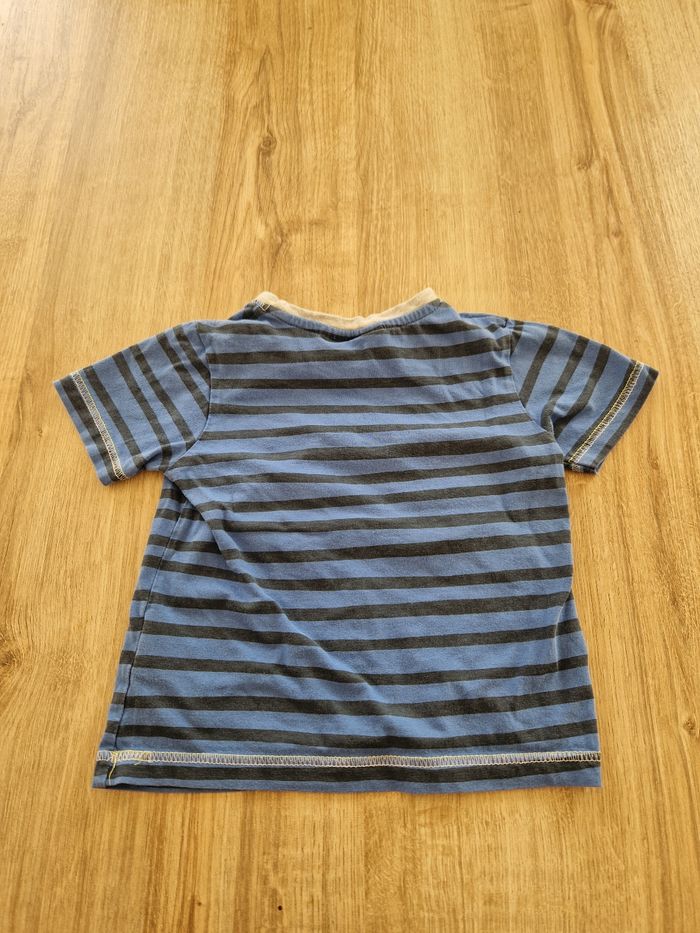 T-shirt enfant 3 ans bleu rayé - Chat et Chien "Cat is my favorite friend" - photo numéro 2