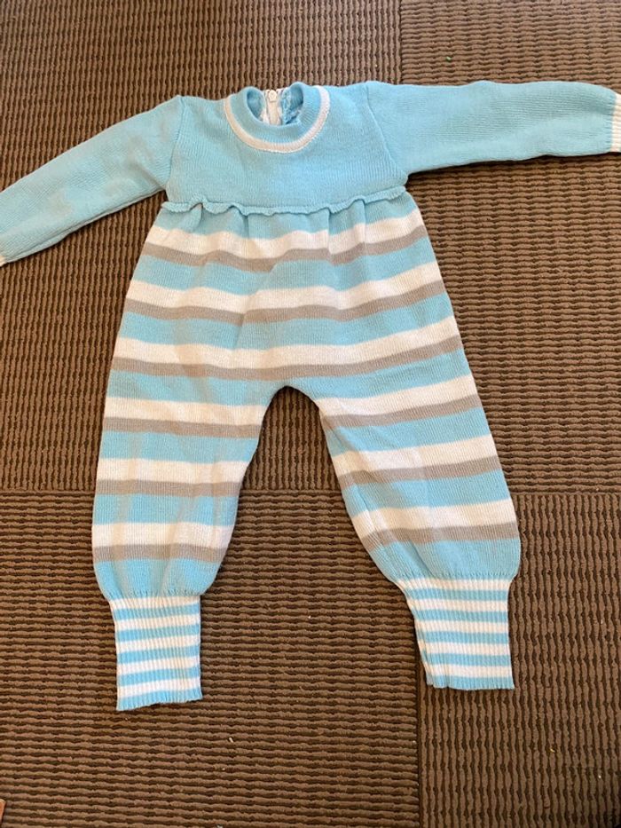 Combinaison bleu gris blanc 12 mois