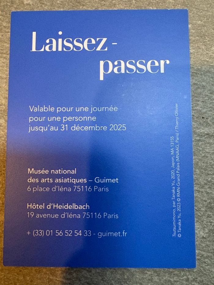 Ticket Musée Guimet – valable jusqu’au 31/12/2025