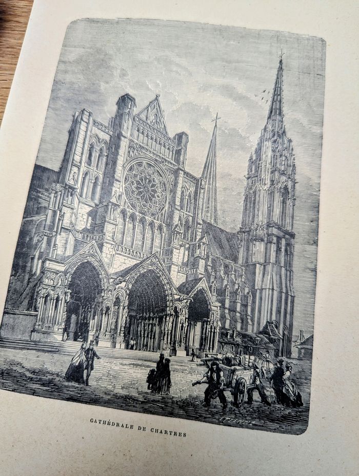 Imprimée en 1906, la cathédrale de Chartres, Vintage Authentique (cadre non inclus ) - photo numéro 7