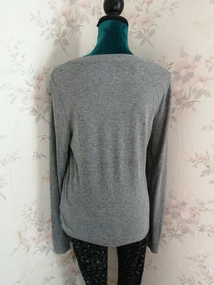 Tee-shirt manches longues gris avec poche et broderie pingouin / fb sister / (L) - photo numéro 6